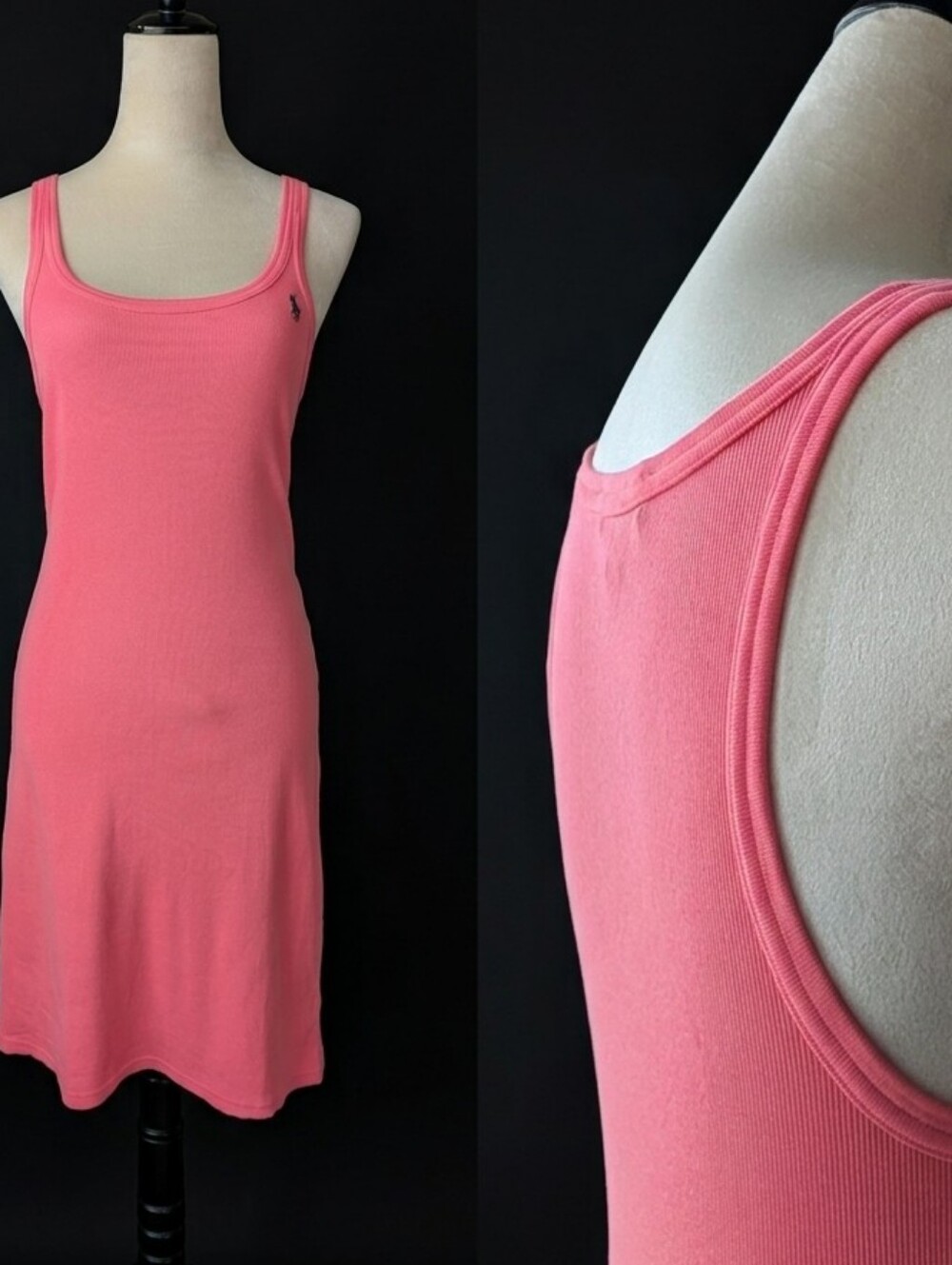 Ralph Lauren Coral Pink Ribbed Polo Tank with Navy Logo - Size Medium - Picture 2 of 5